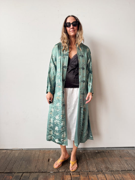 Dynasty 60s Sateen Jade Kimono with Wide Sleeves (M)