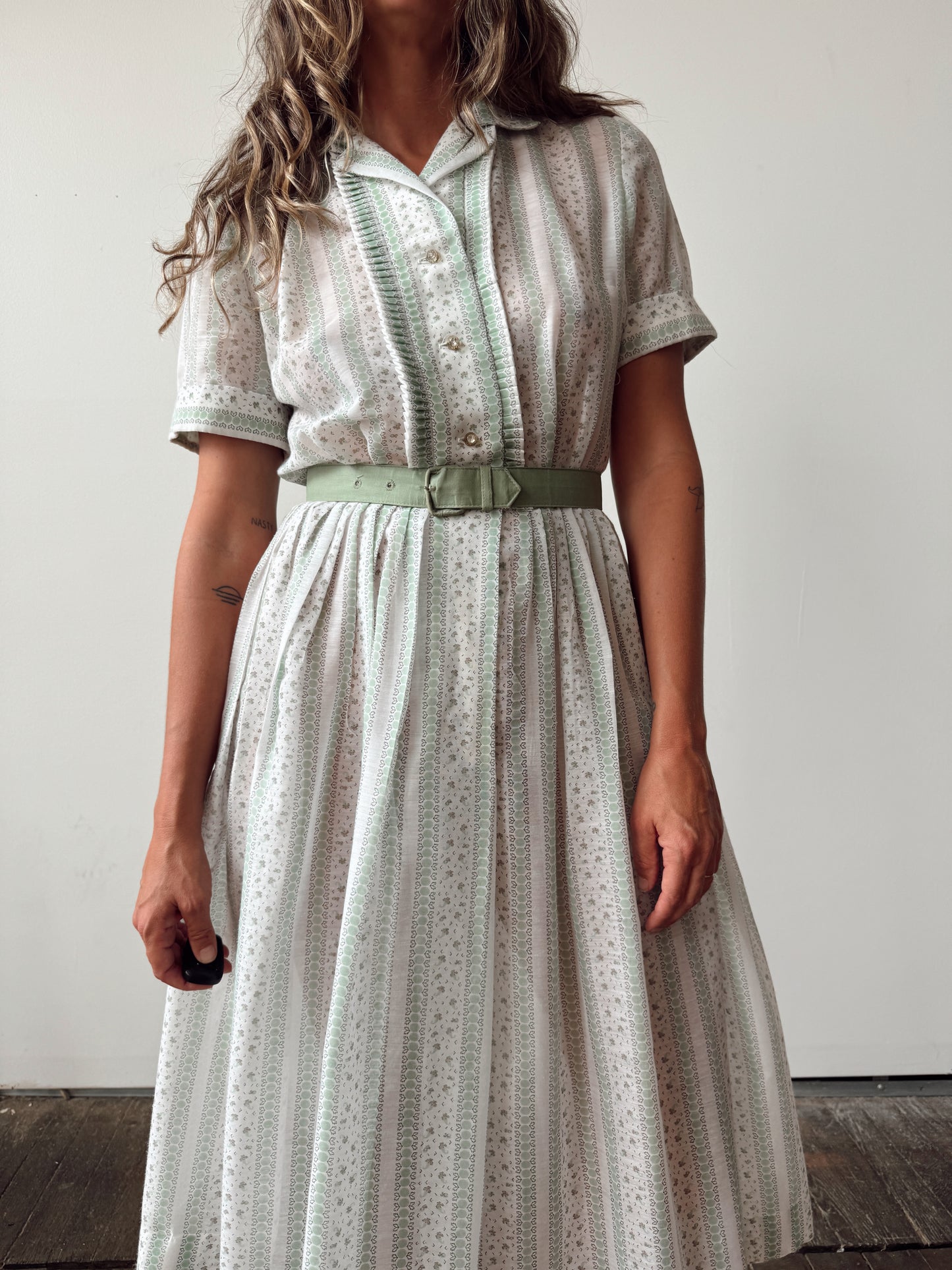 Sage Green Midi 60s Dress (M)
