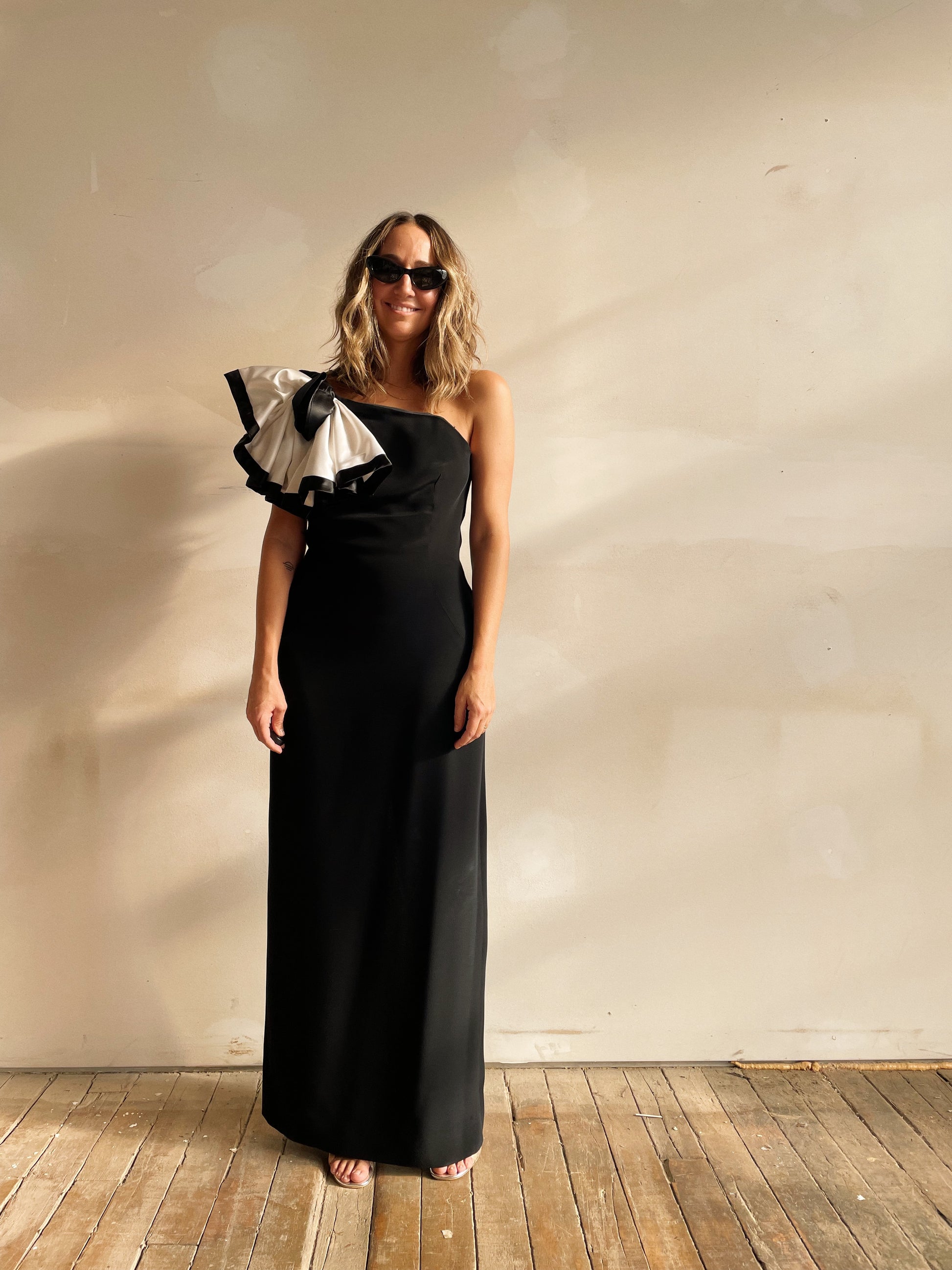 80s Bow One Shoulder Dress dry vtg and 80s Bow One Shoulder Dress dry vtg and