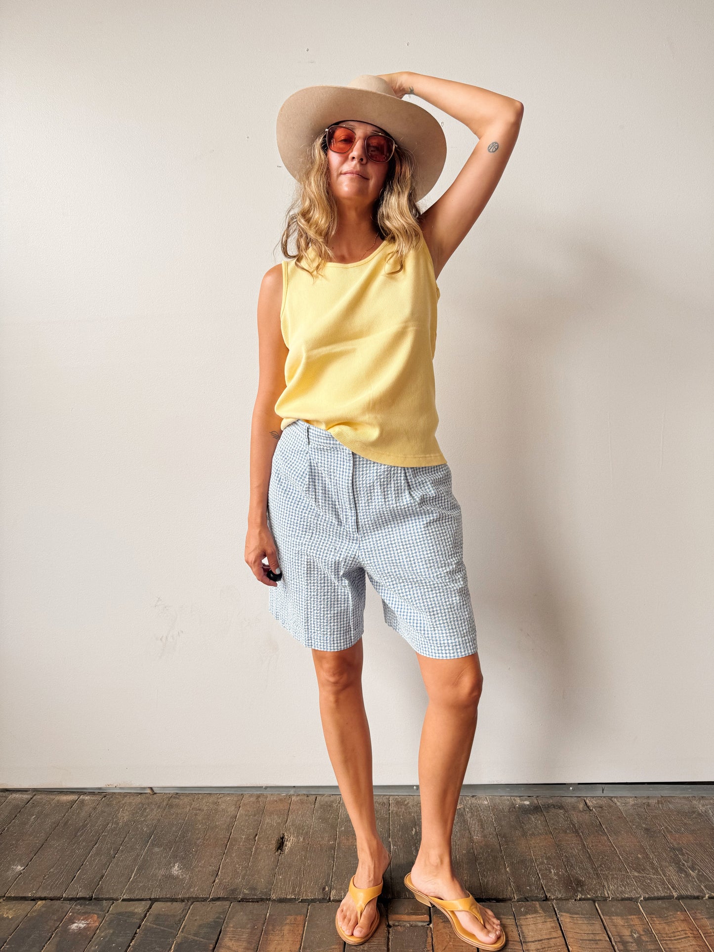 Gingham Blue Trouser 90s Shorts (30")