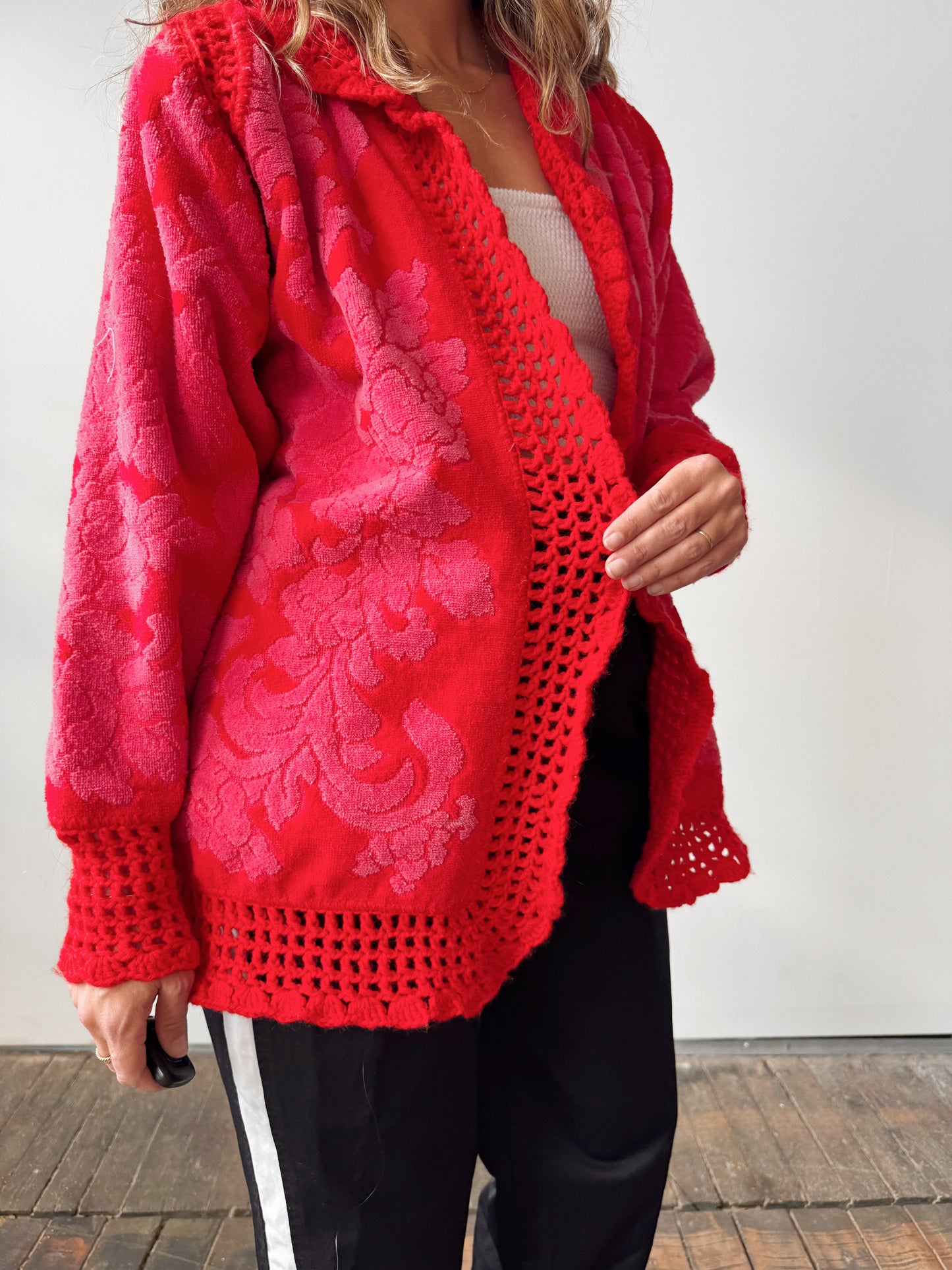 70s Reworked Towel and Crochet Cardigan (M)