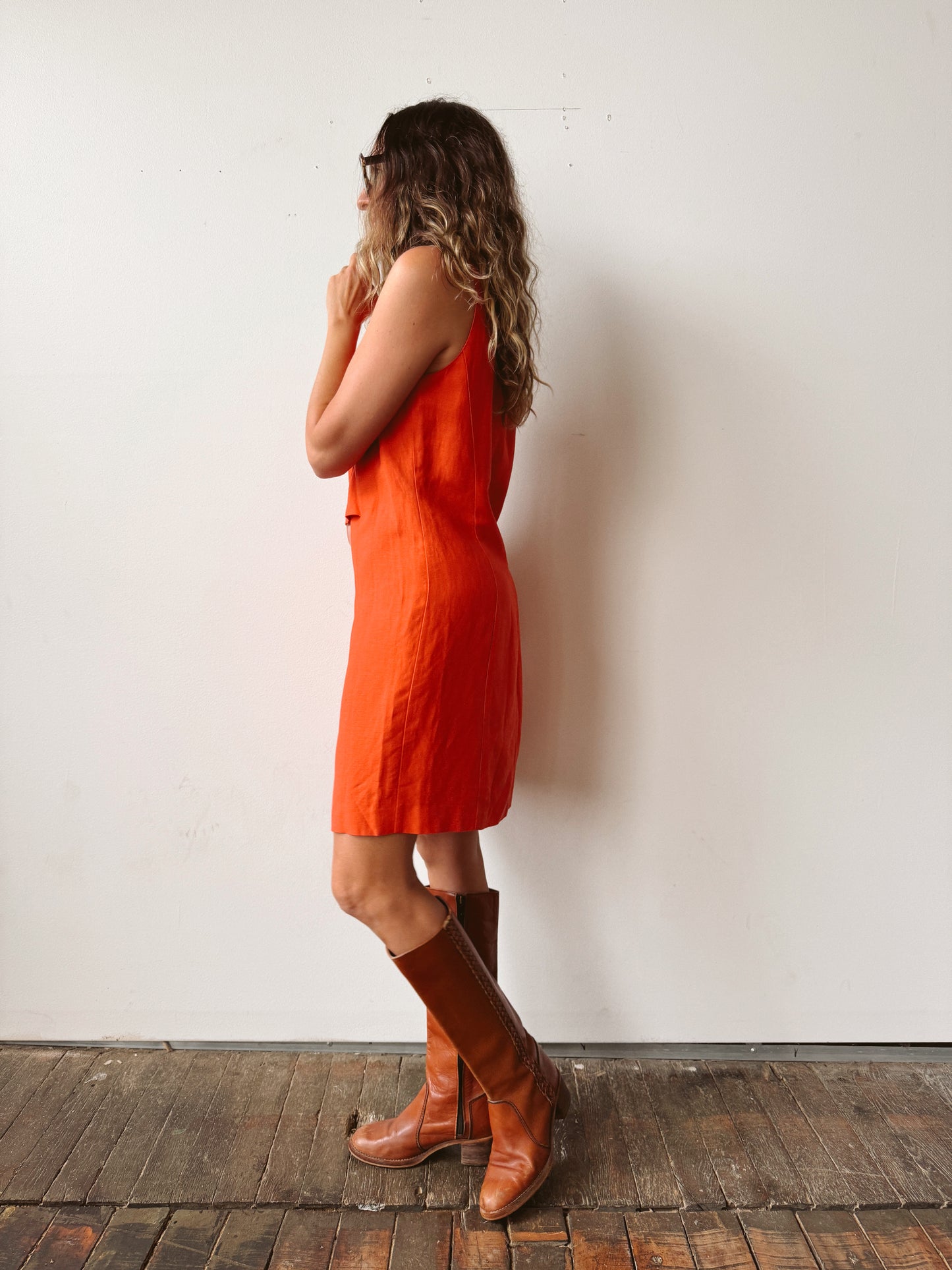 Linen 90s Yves Cossette Coral Dress (M)