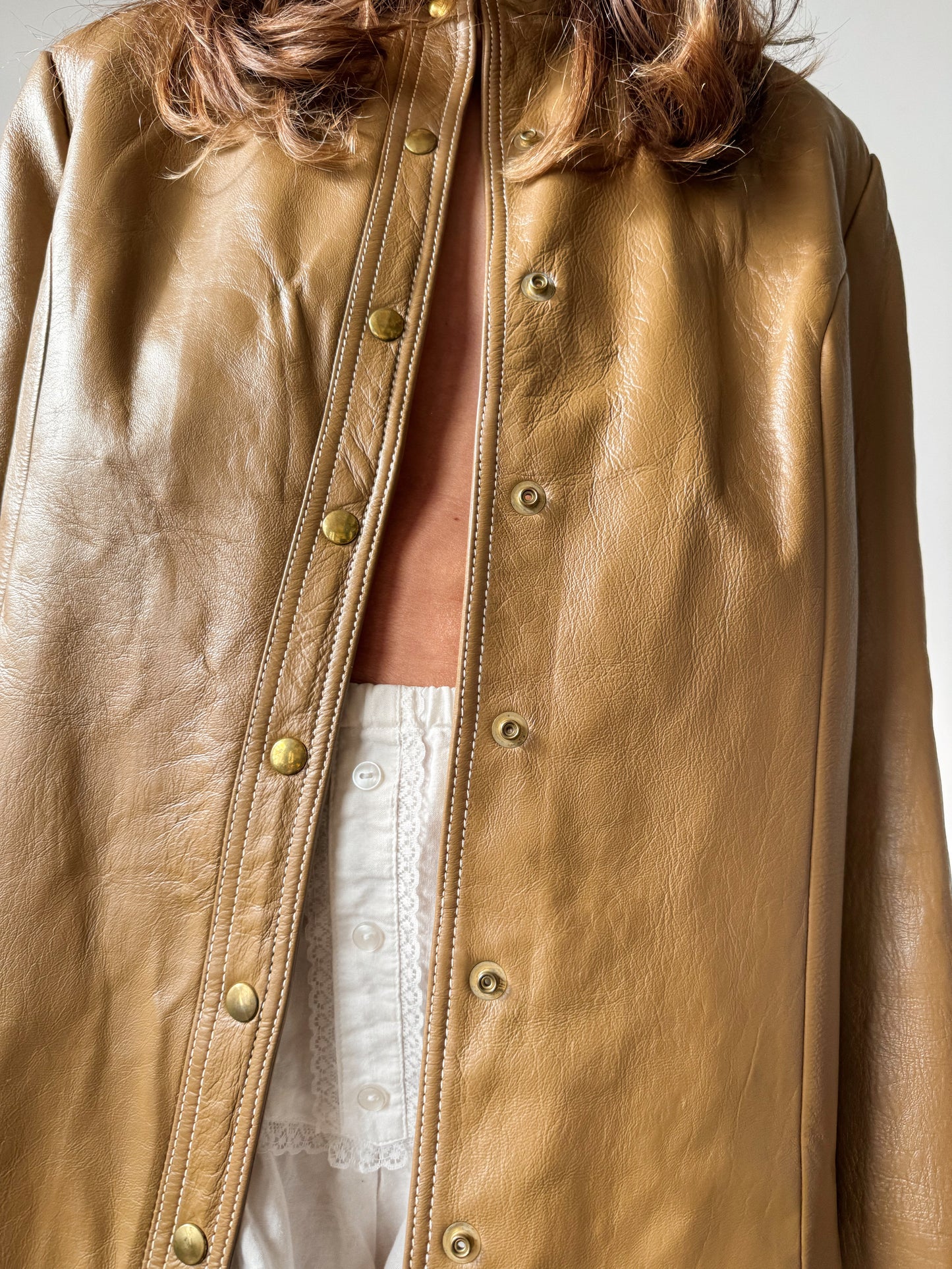 Camel Leather Snap Button Shirt (M)