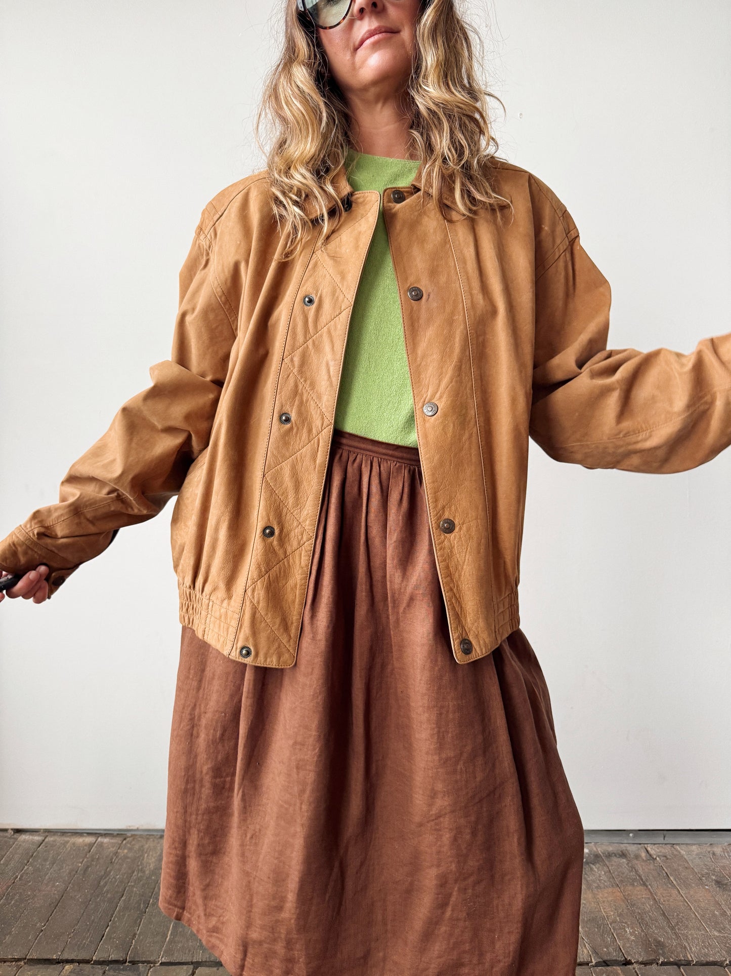 Suede Leather Bomber 90s Coat (L)