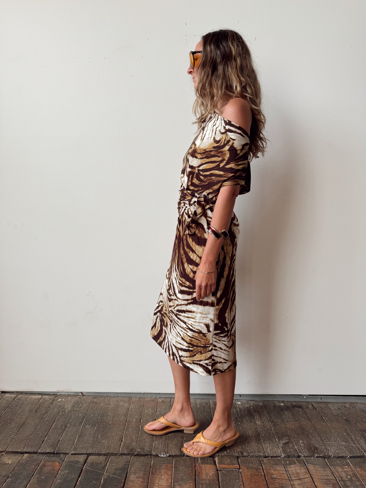 Tiger Stripe 90s Buckle-Trim Dress (M)
