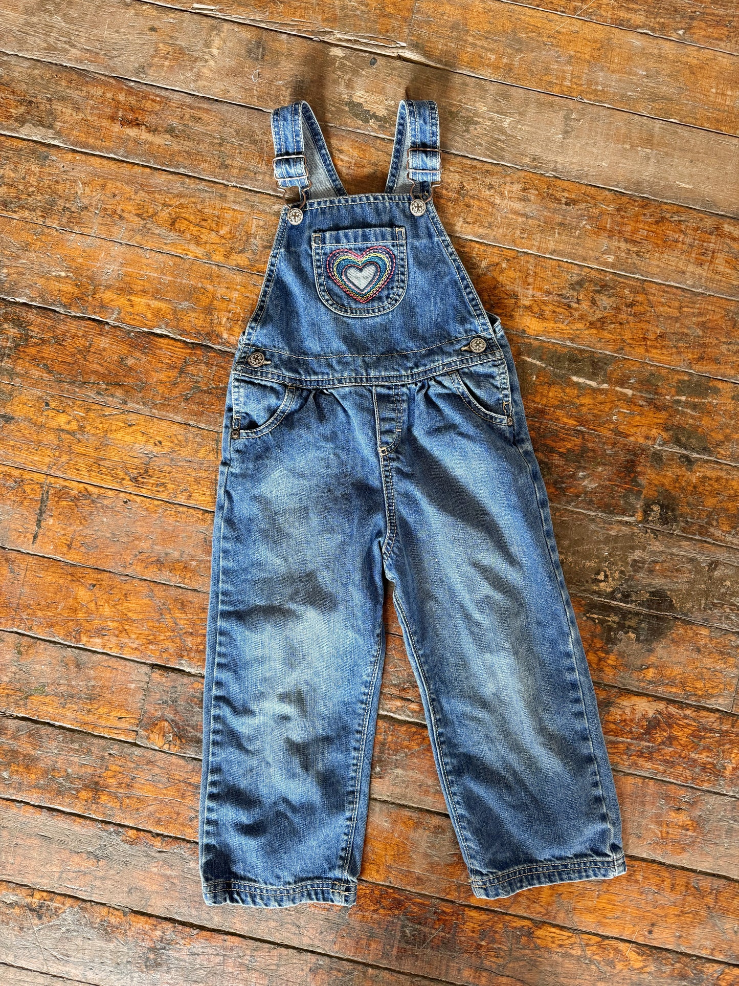 Rainbow Heart Osh Kosh Denim Overallas (4T)