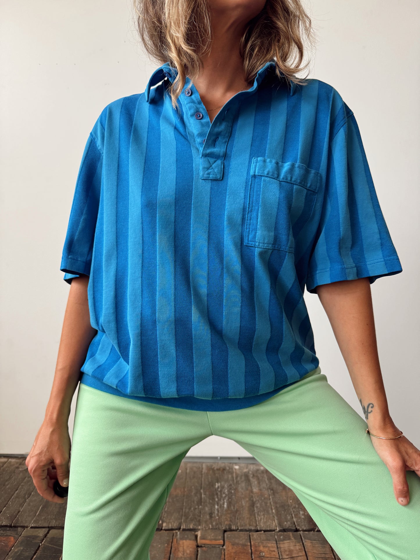 Tropi Cool Striped Cotton 90s Pool Polo (L)