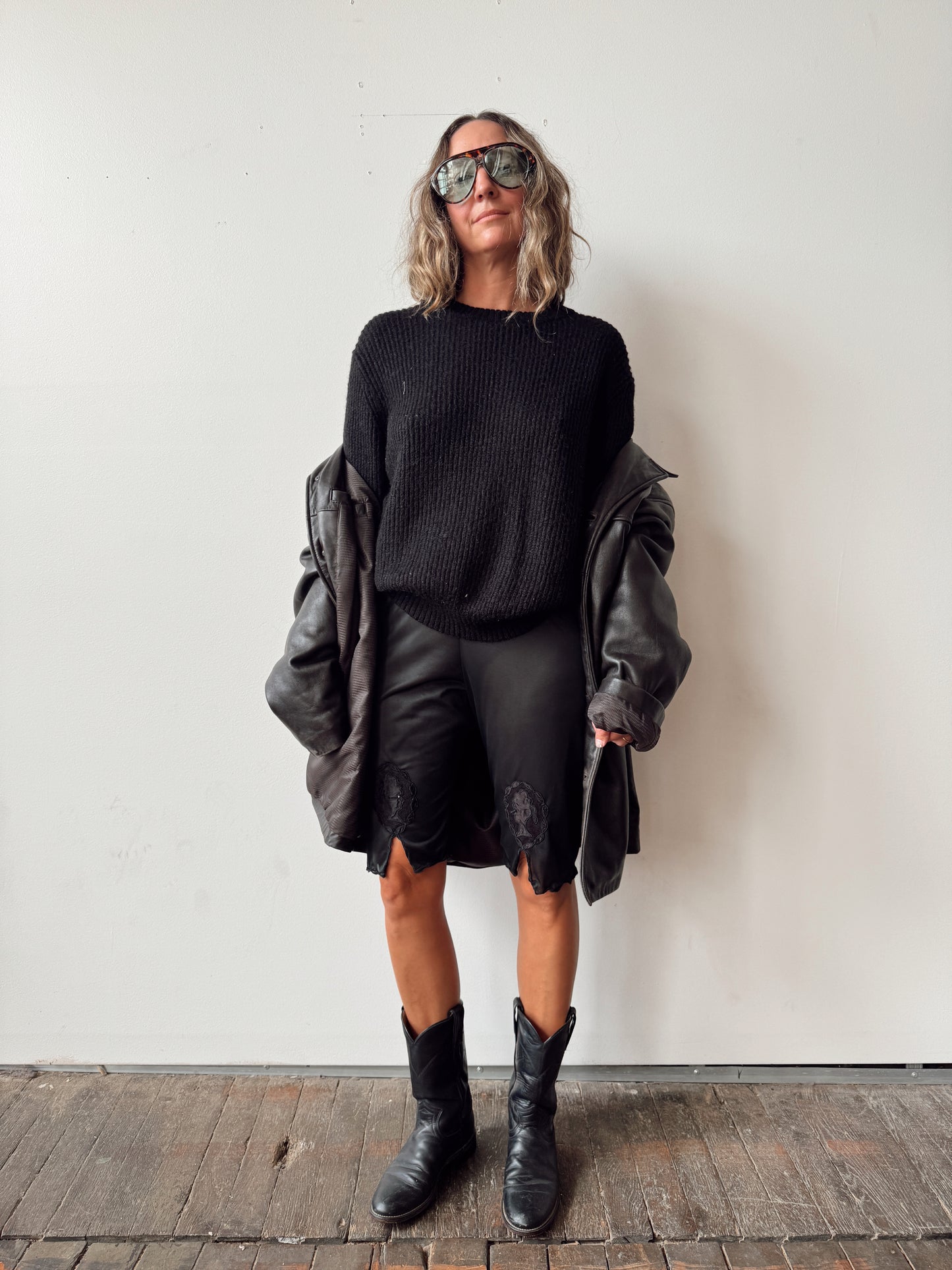 70s Silhouette Applique Slip Black Shorts (S)