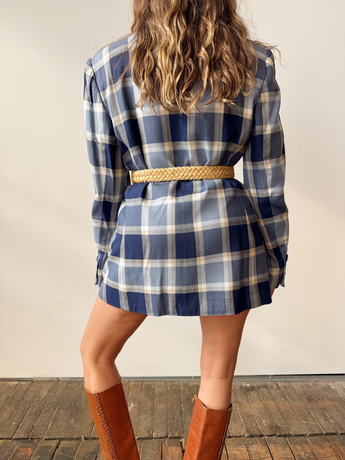 Blue 80s Checkered Blazer (L)