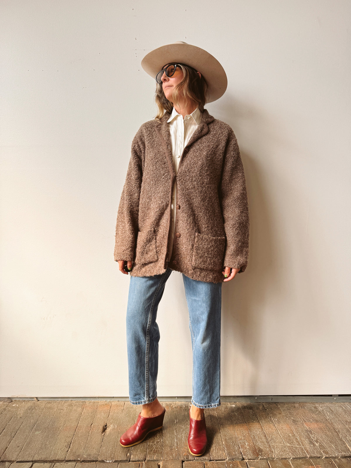 Oversized Brown Textured Cardigan (L)