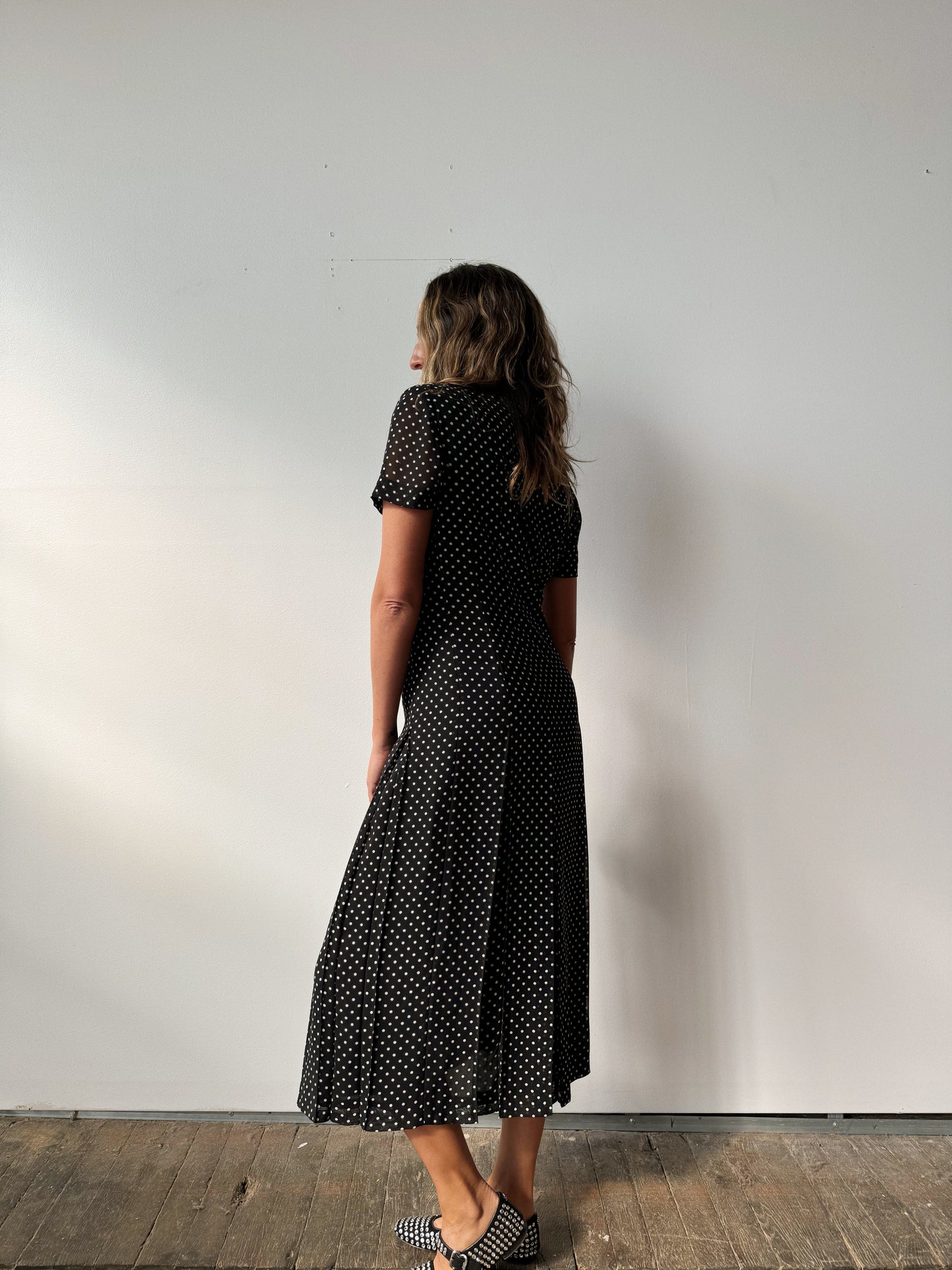 Pleated Polka Dot 90s Dress (S)