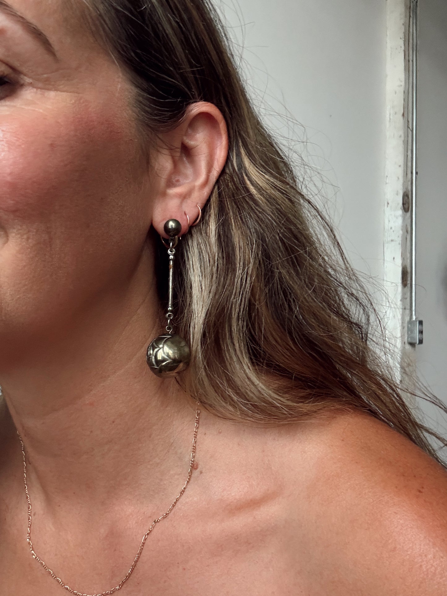 Brass-ish Rose Dangle Earrings