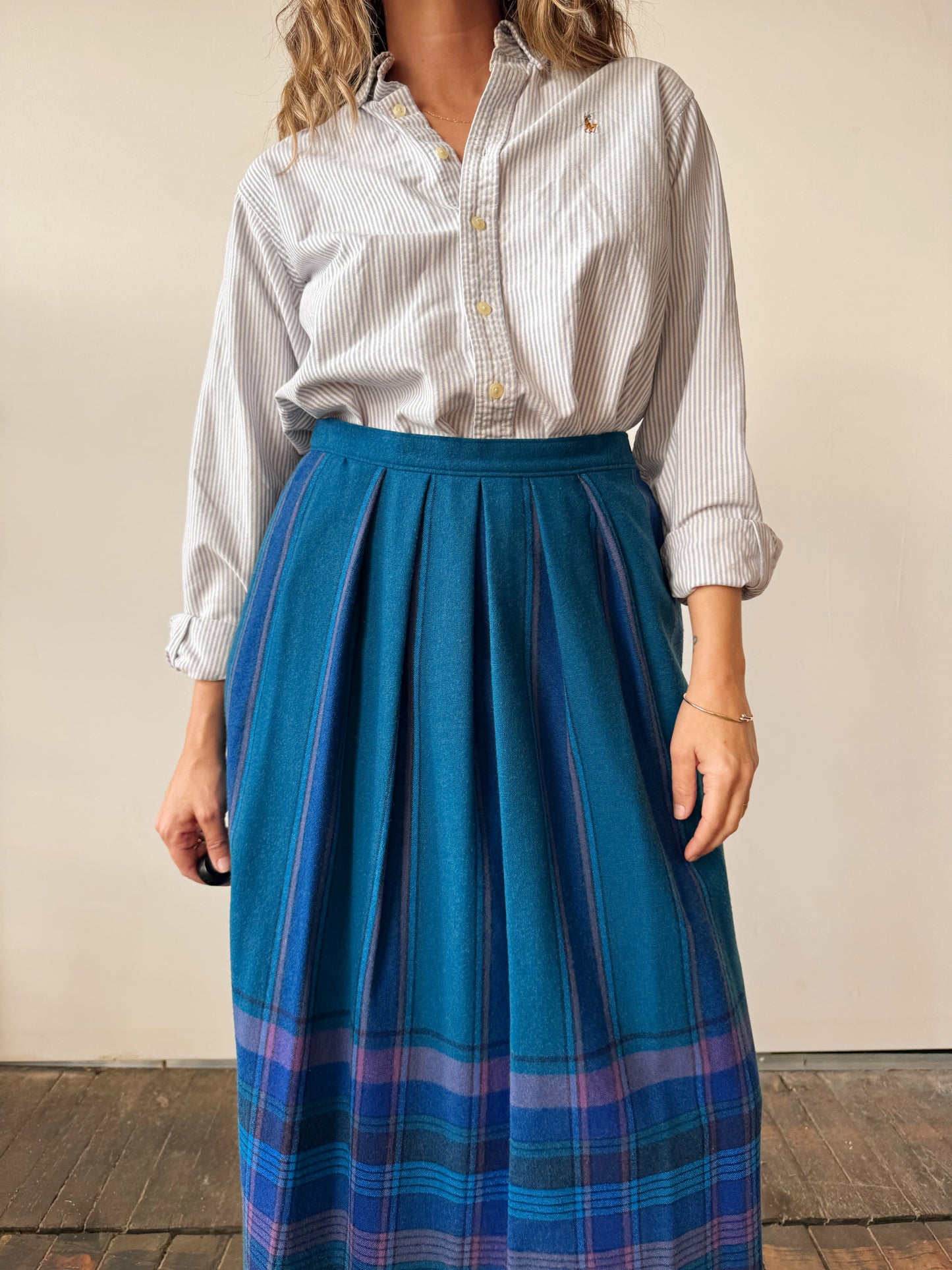 Pendelton Striped Wool 80s Midi Skirt (28")