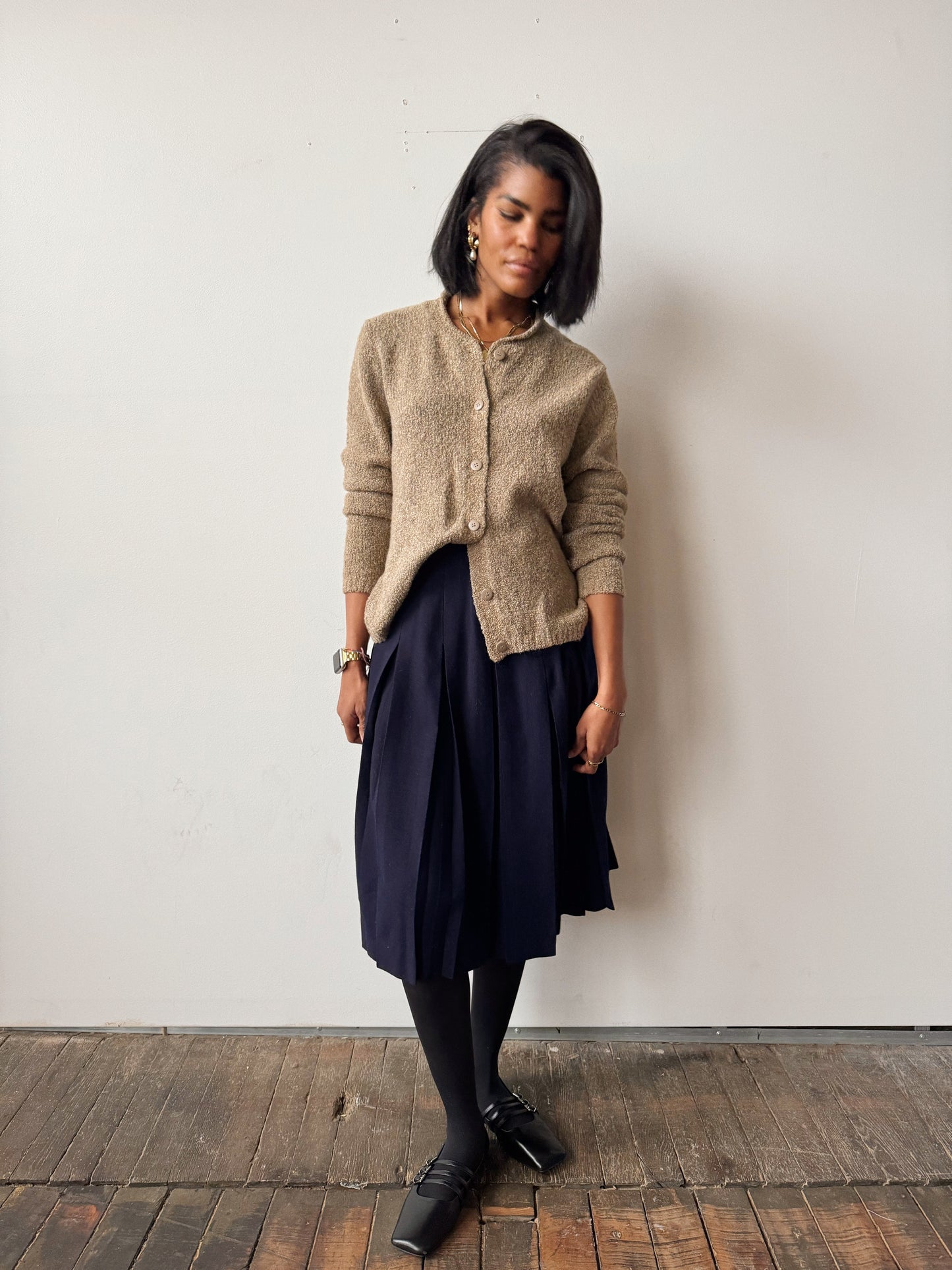 Navy Century Wool Pleated Skirt (26")