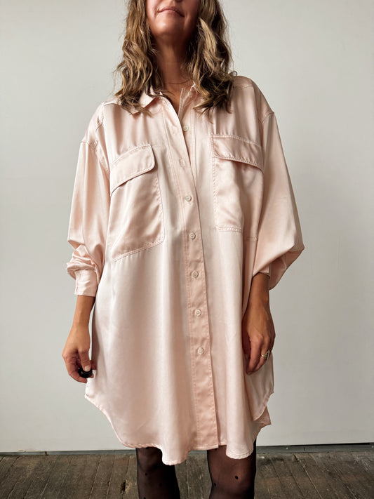 Baby Pink Sateen Oversize Shirt (1X)