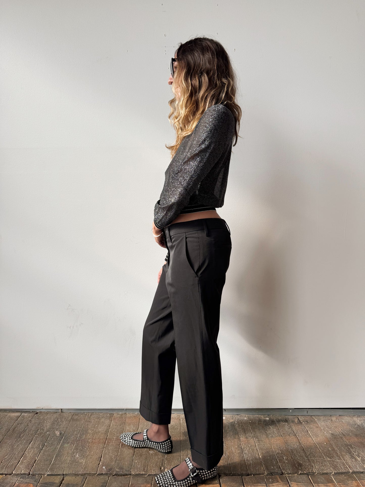 Prada Black Nylon Low-rise Trouser Pants (34")