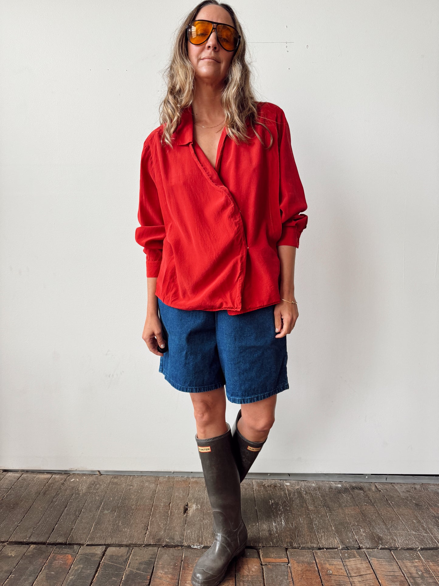Silk 90s Double-Breasted Red Blouse (S)