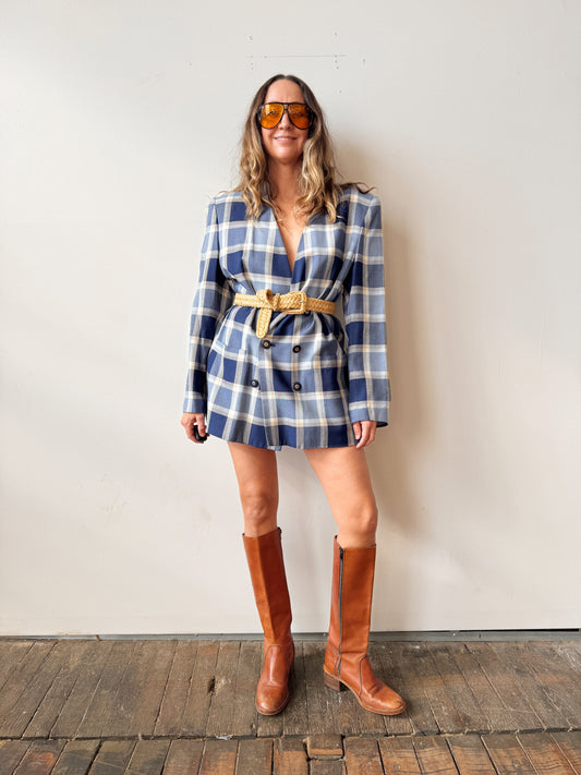Blue 80s Checkered Blazer (L)