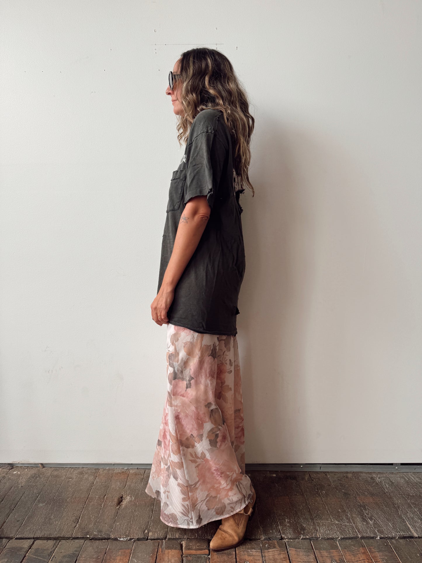 90s Dusty Floral Overlay Maxi Skirt (28")