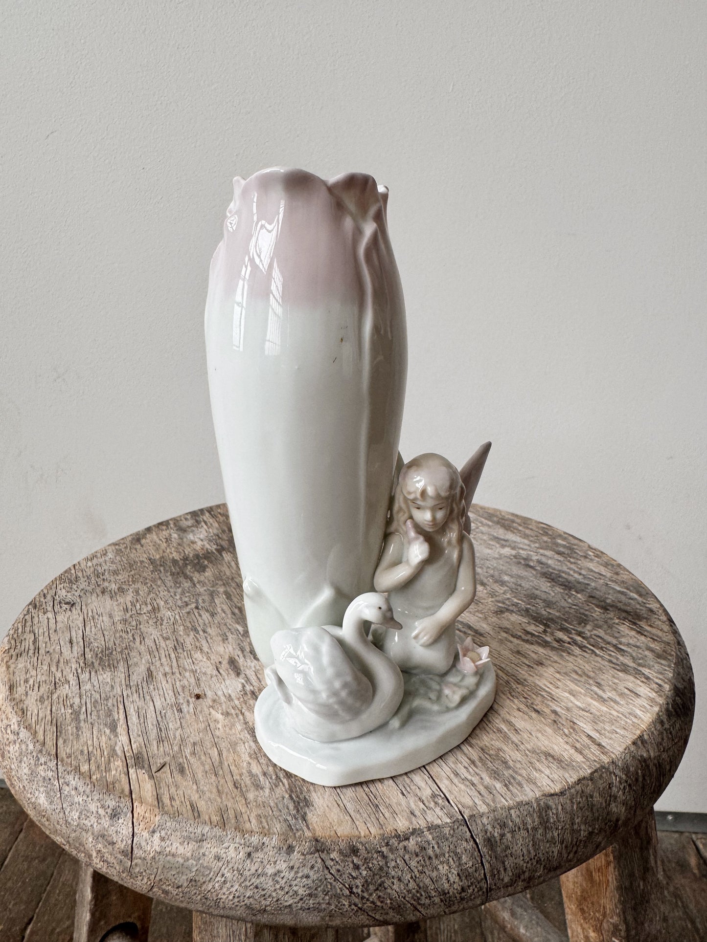 Porcelain Fairy and Swan Vase