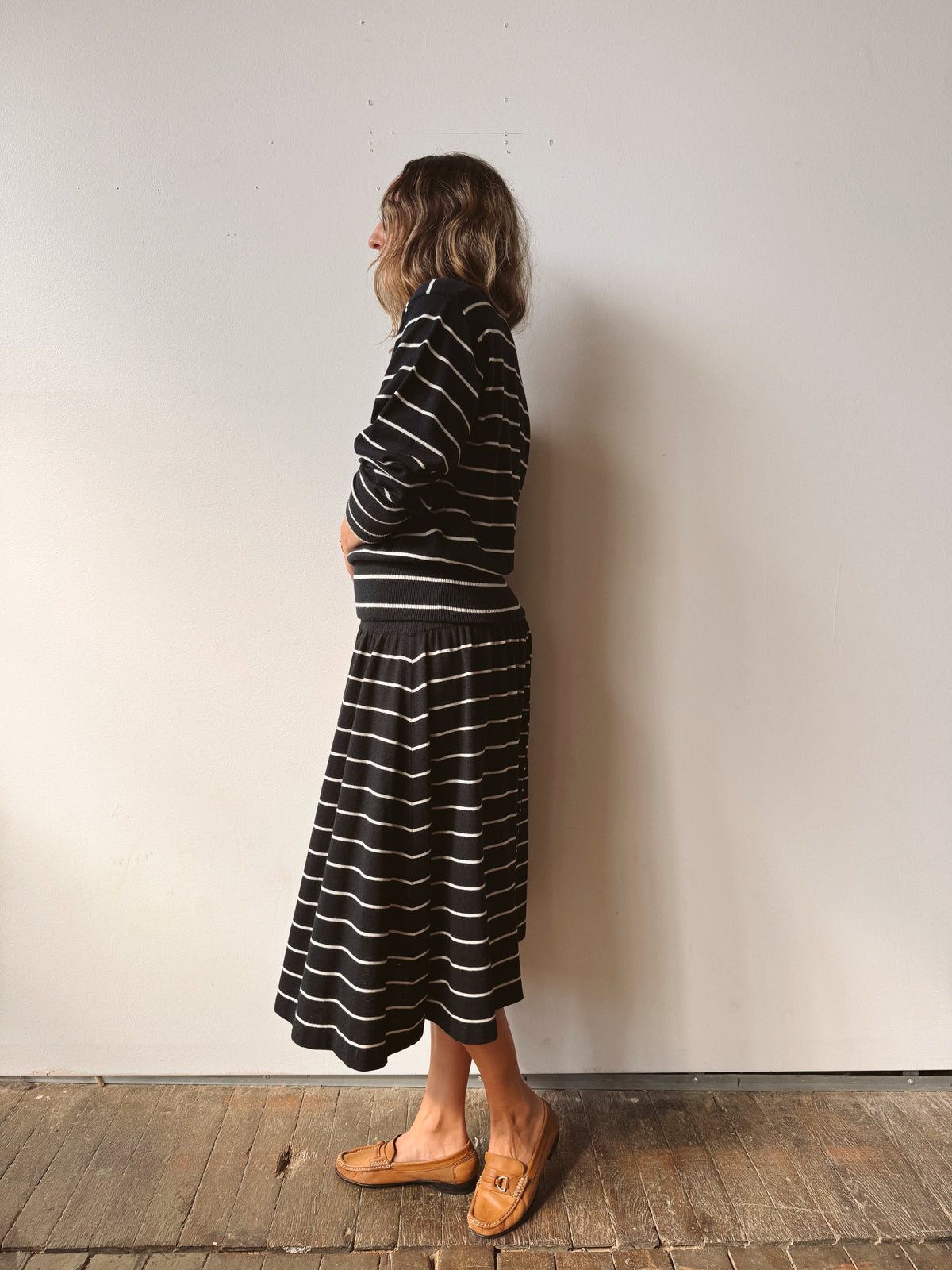 Striped Knit 90s Skirt and Sweater Set (S)