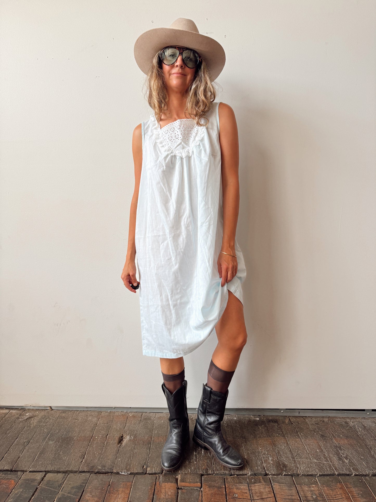 Cotton 90s Eyelet Sleep Slip Dress (M)