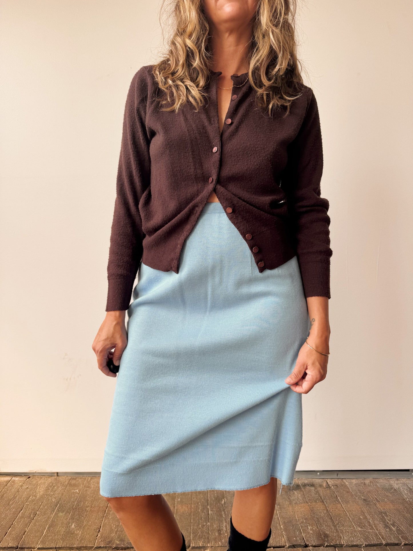 Chocolate Brown Amber 70s Cardigan (S)