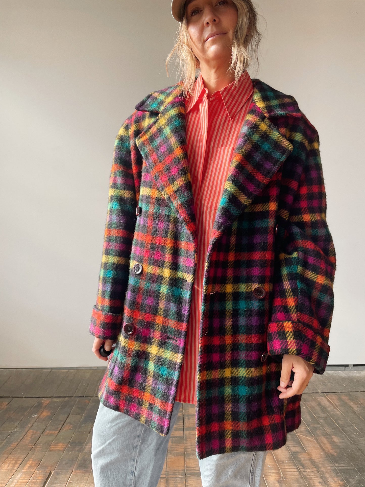 80s Rainbow Wool Peacoat (L)