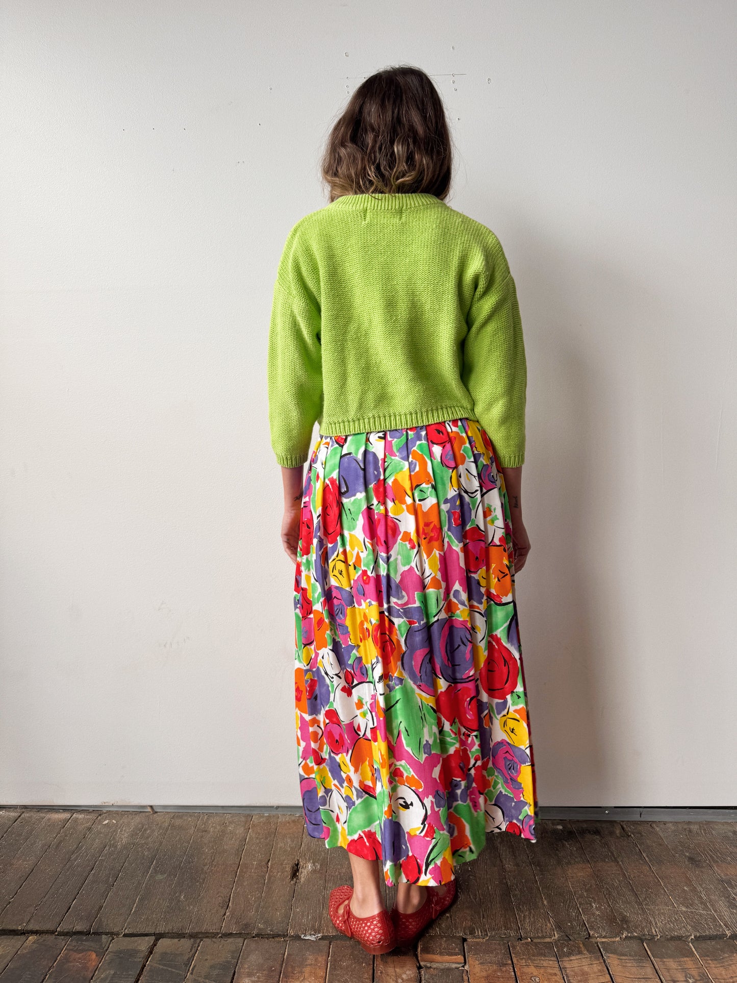 Heavy Chartreuse Knit 90s Cropped Sweater (S)