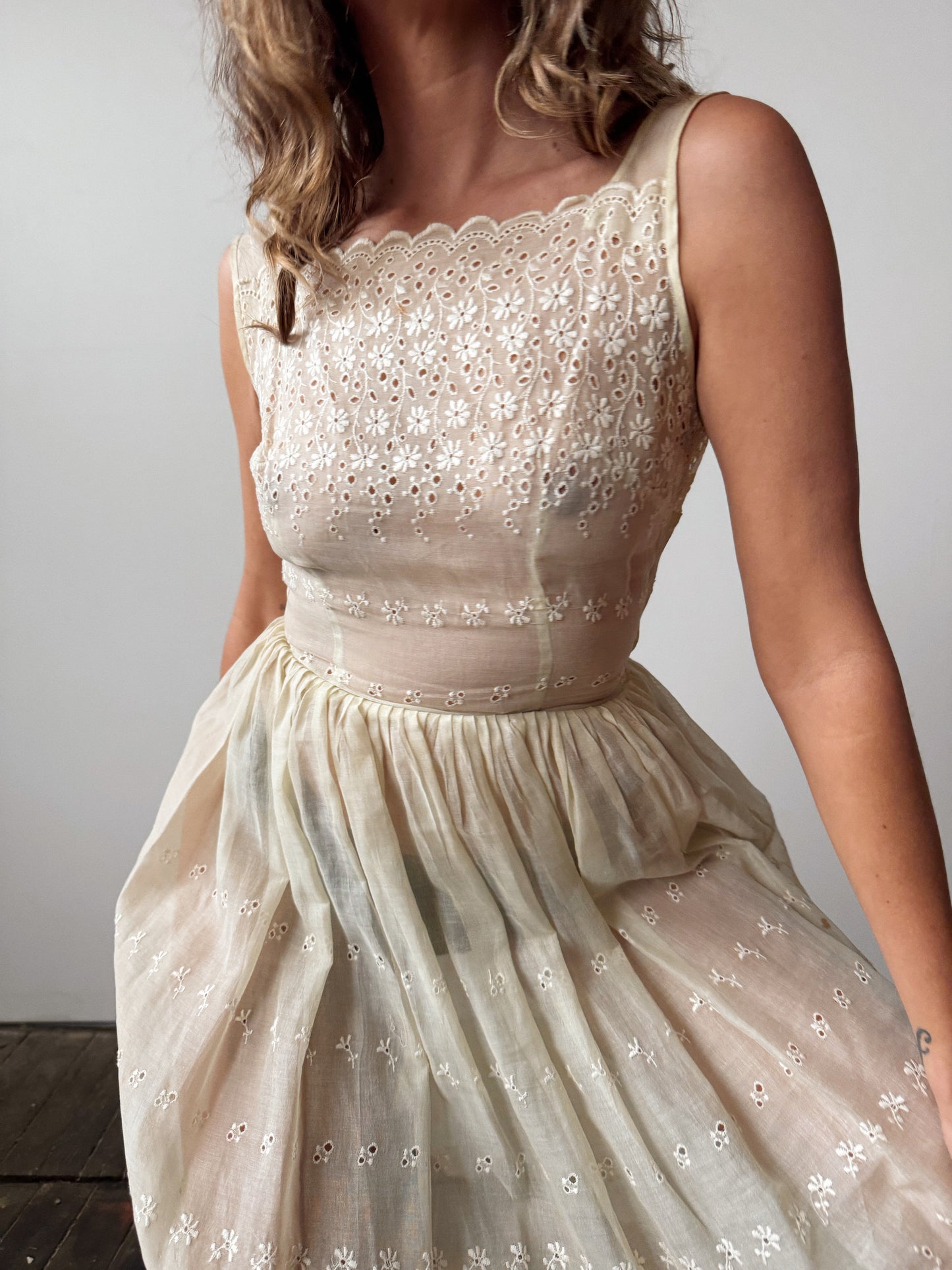 Eyelet 50s Butter Yellow Cheer Dress (XS)