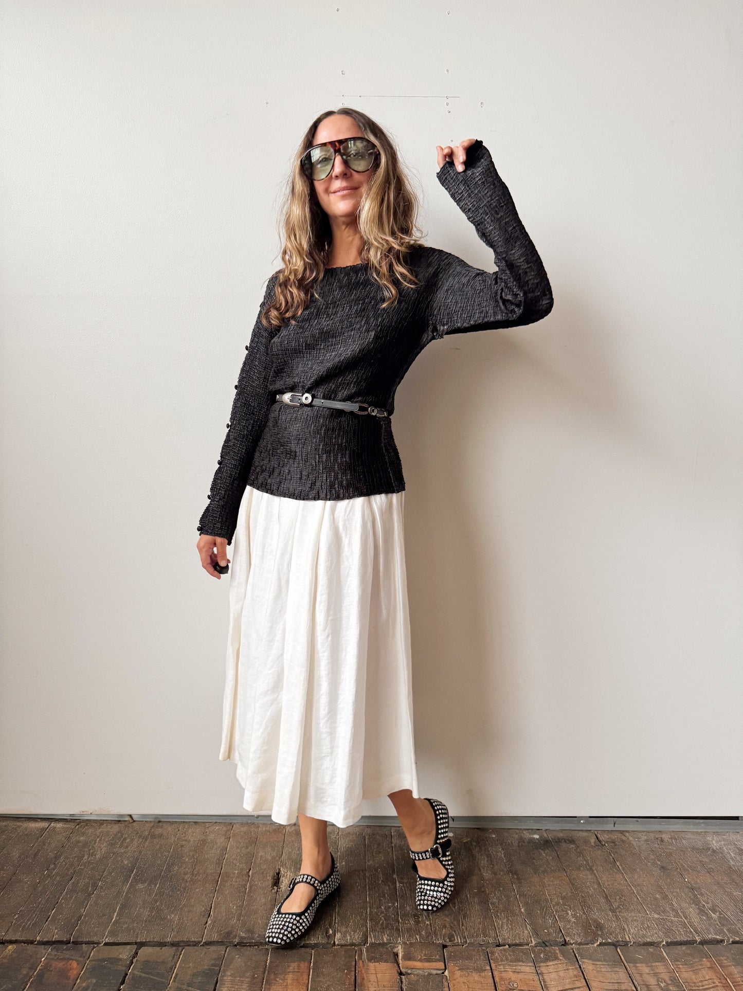 Crinkled Blouse with Button Sleeve (L)