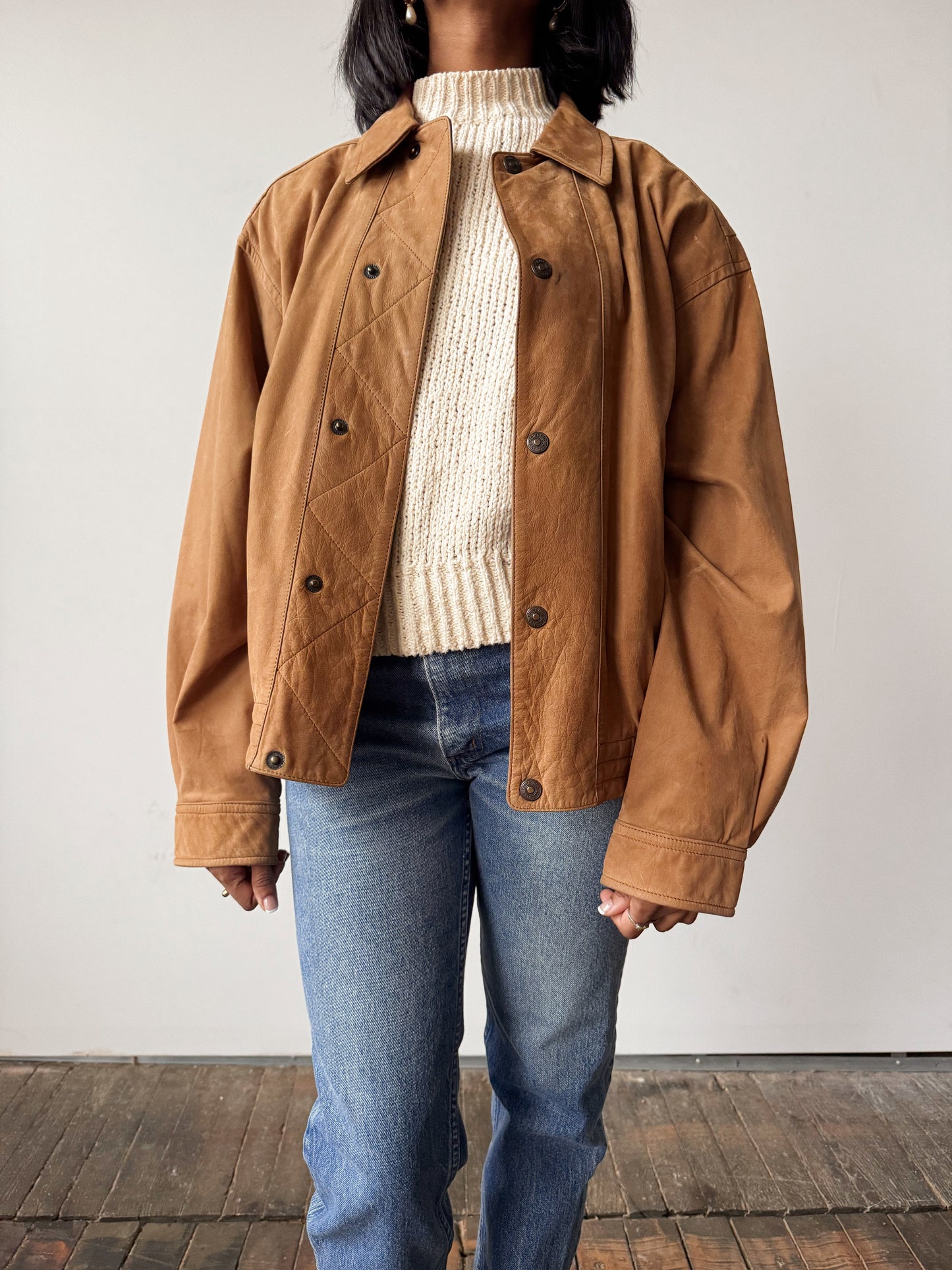 Suede Leather Bomber 90s Coat (L)
