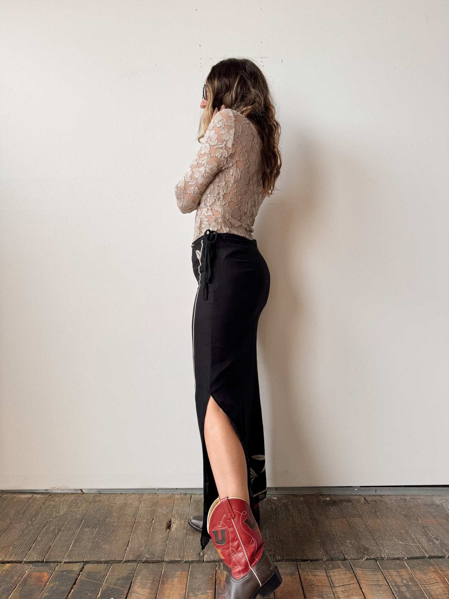 Silk 90s Slit Maxi Skirt (M)