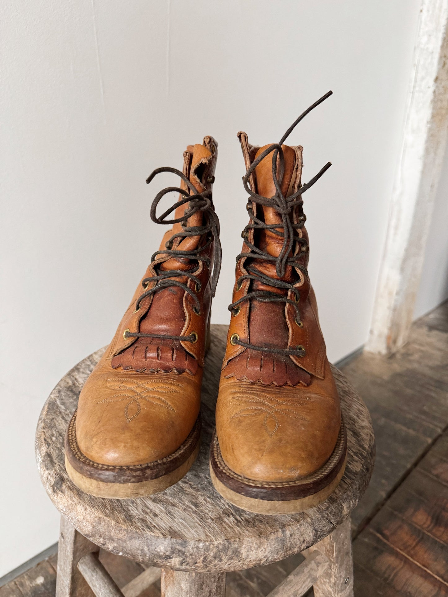90s Leather Roper Lace-up Boot (8.5)