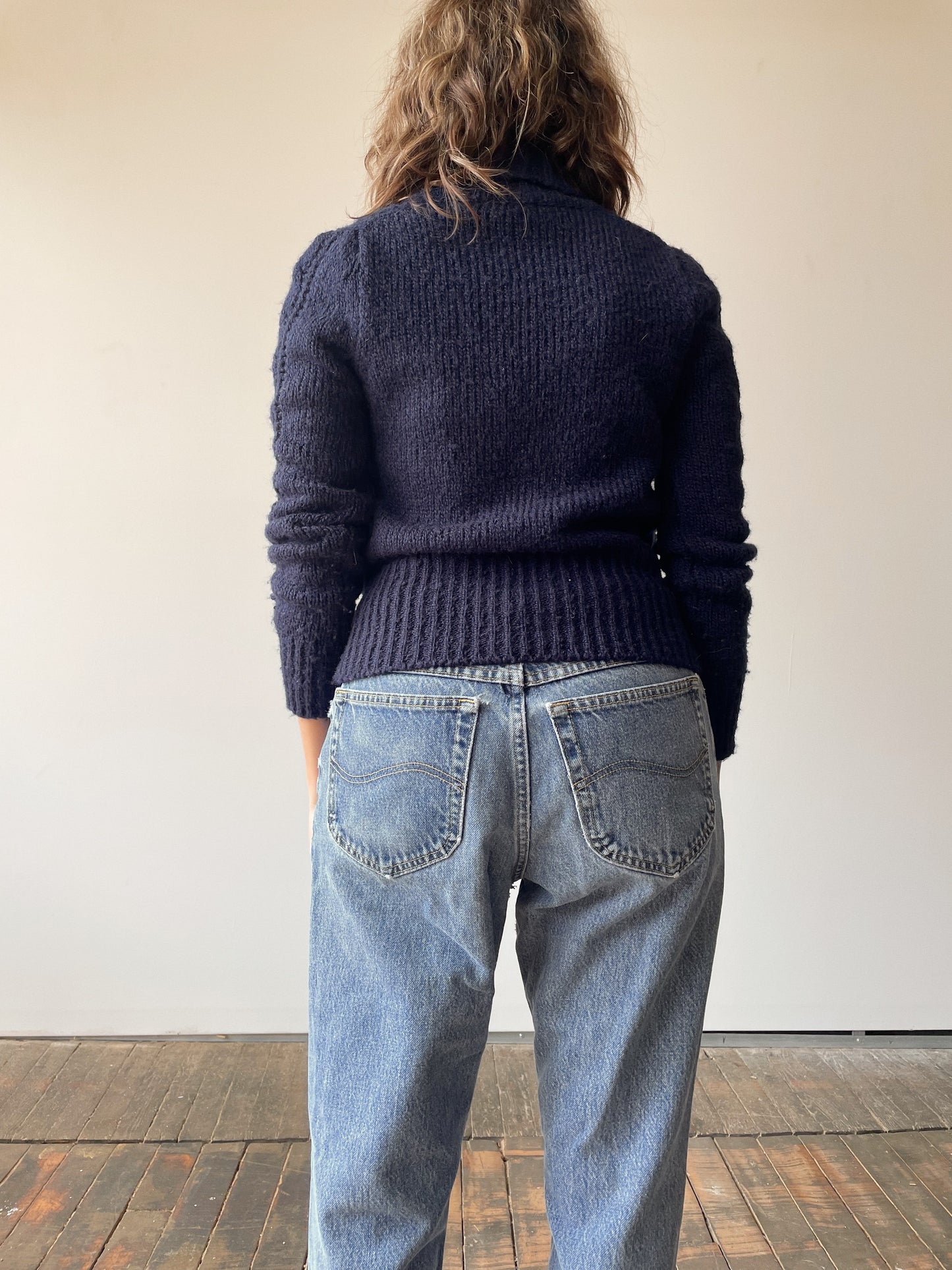 Navy Double-Breasted Knit Sweater