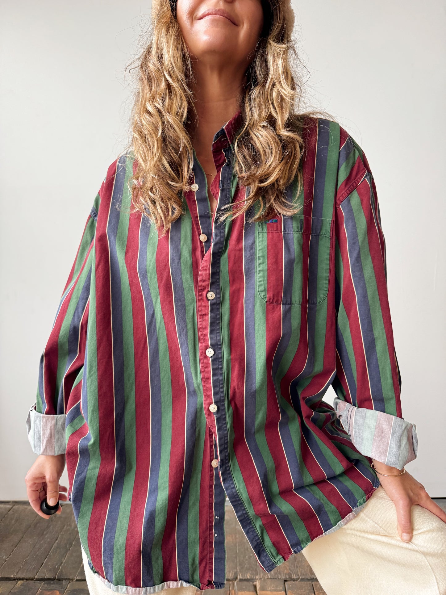 Julian Striped 90s Mens Button Down Shirt (XXL)