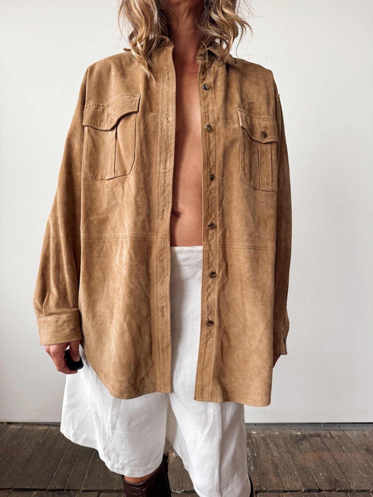 90s Tan Suede Shirt (M)