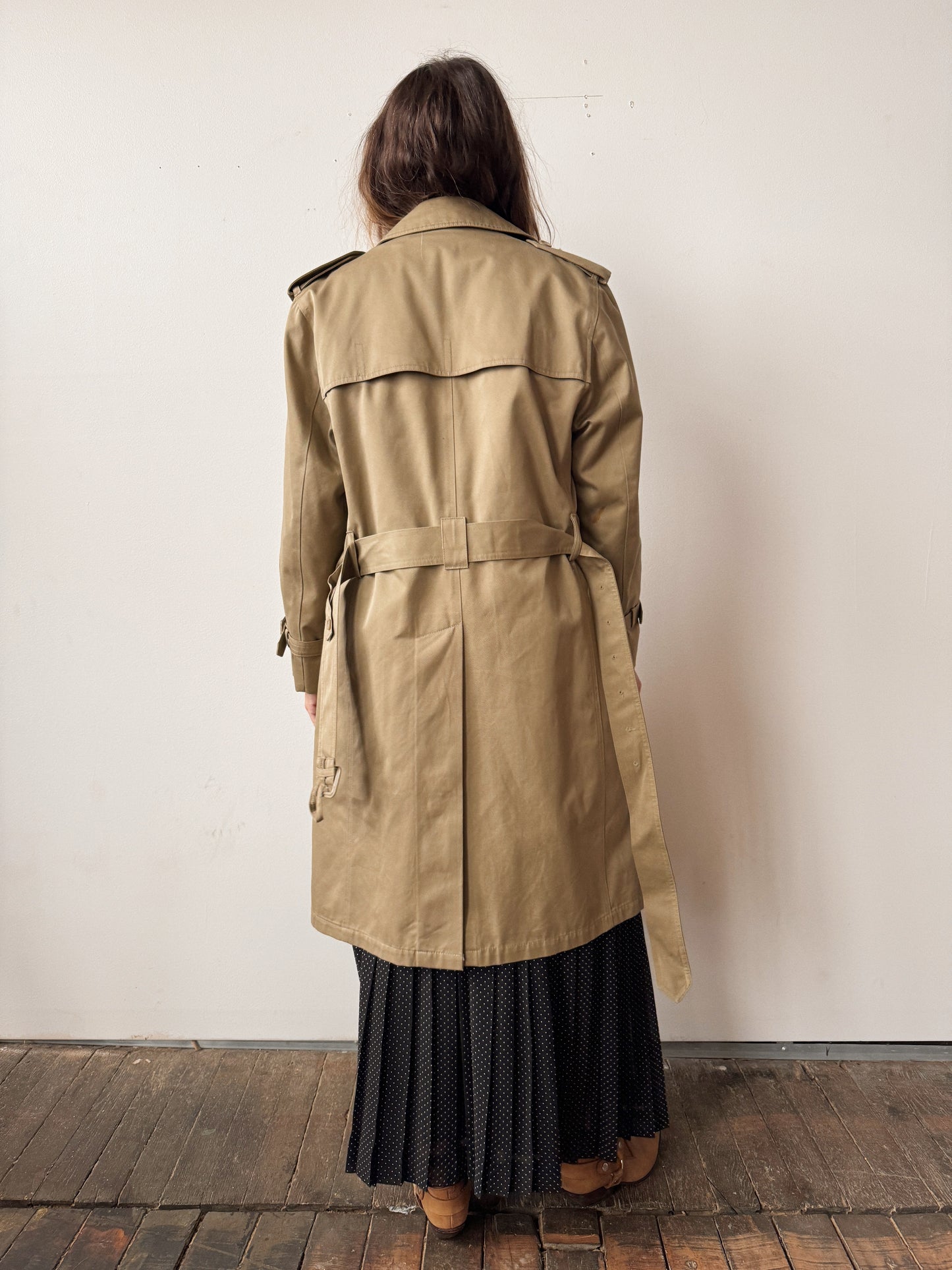 90 Quilted Lined Beige Double-Breasted Trench Coat (S)