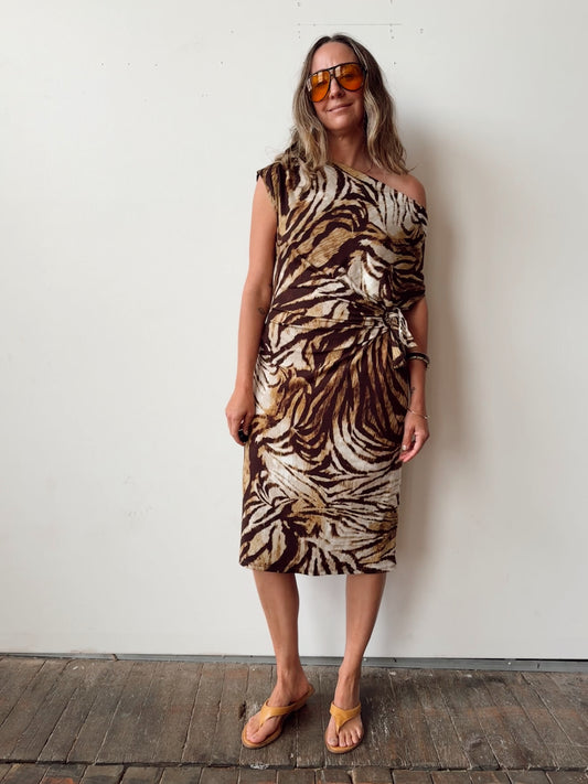 Tiger Stripe 90s Buckle-Trim Dress (M)