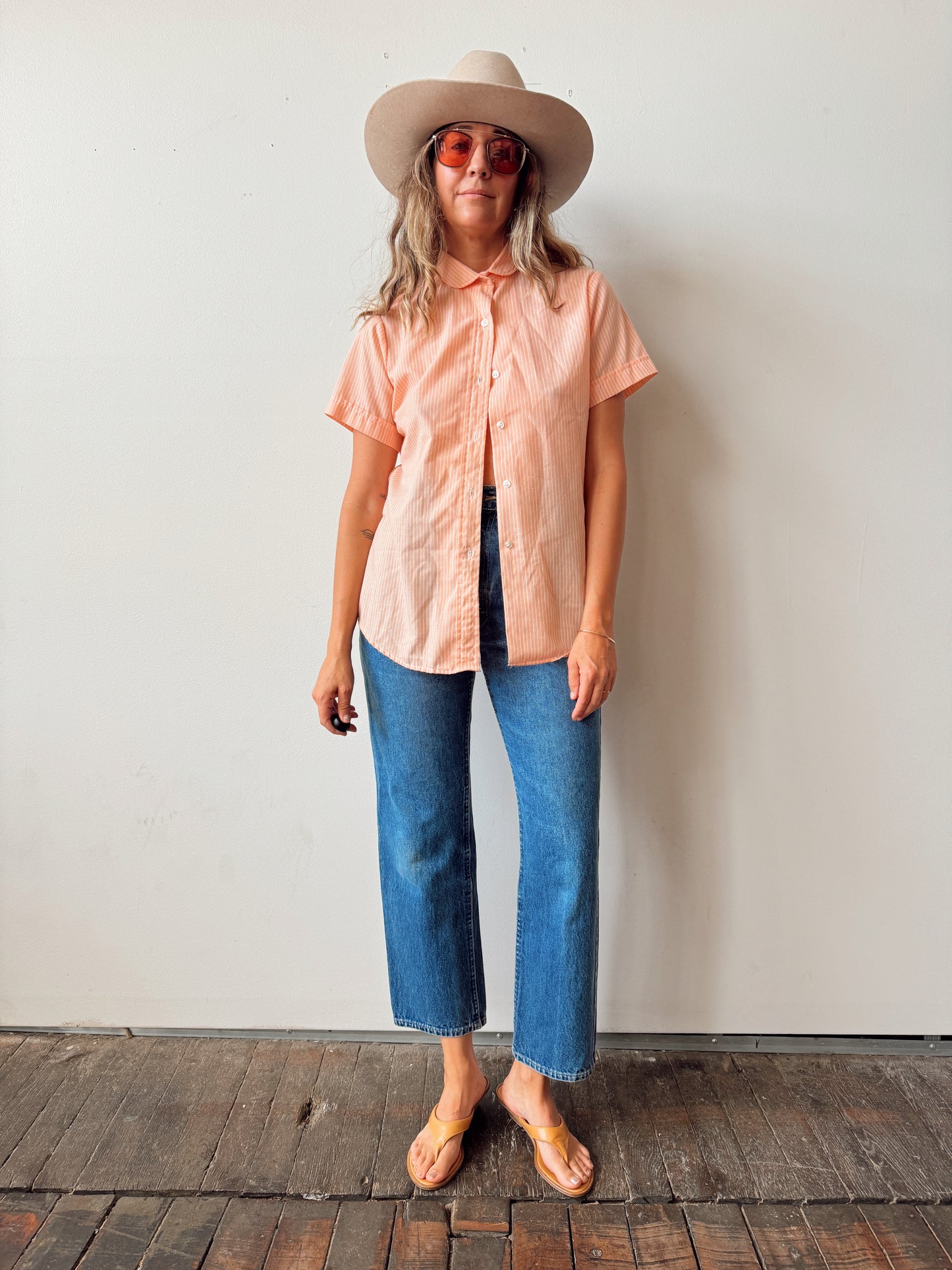Peach Stripped 80s Collar Blouse (XS)