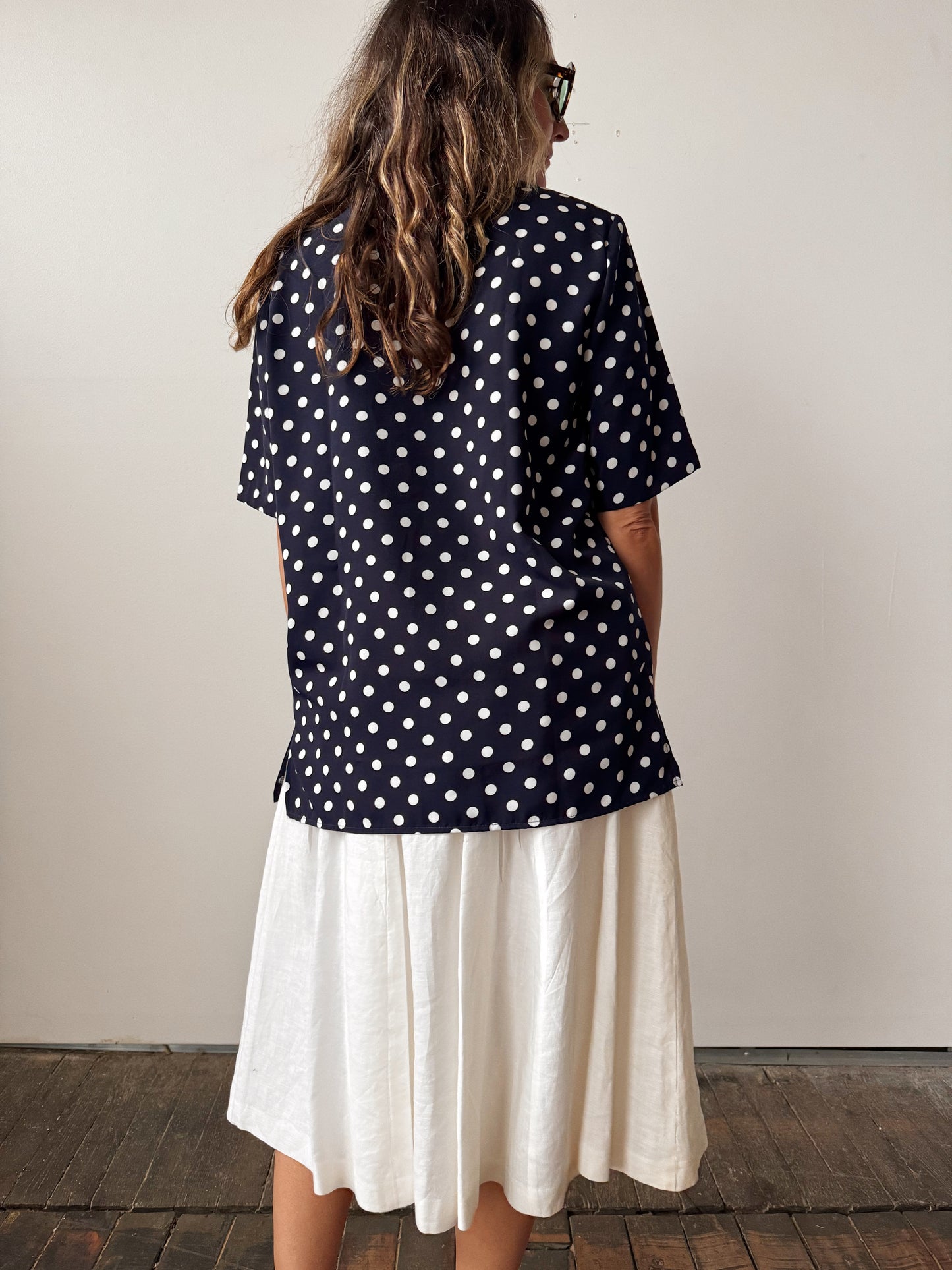 Walters Navy Polka Dot Blouse (M)