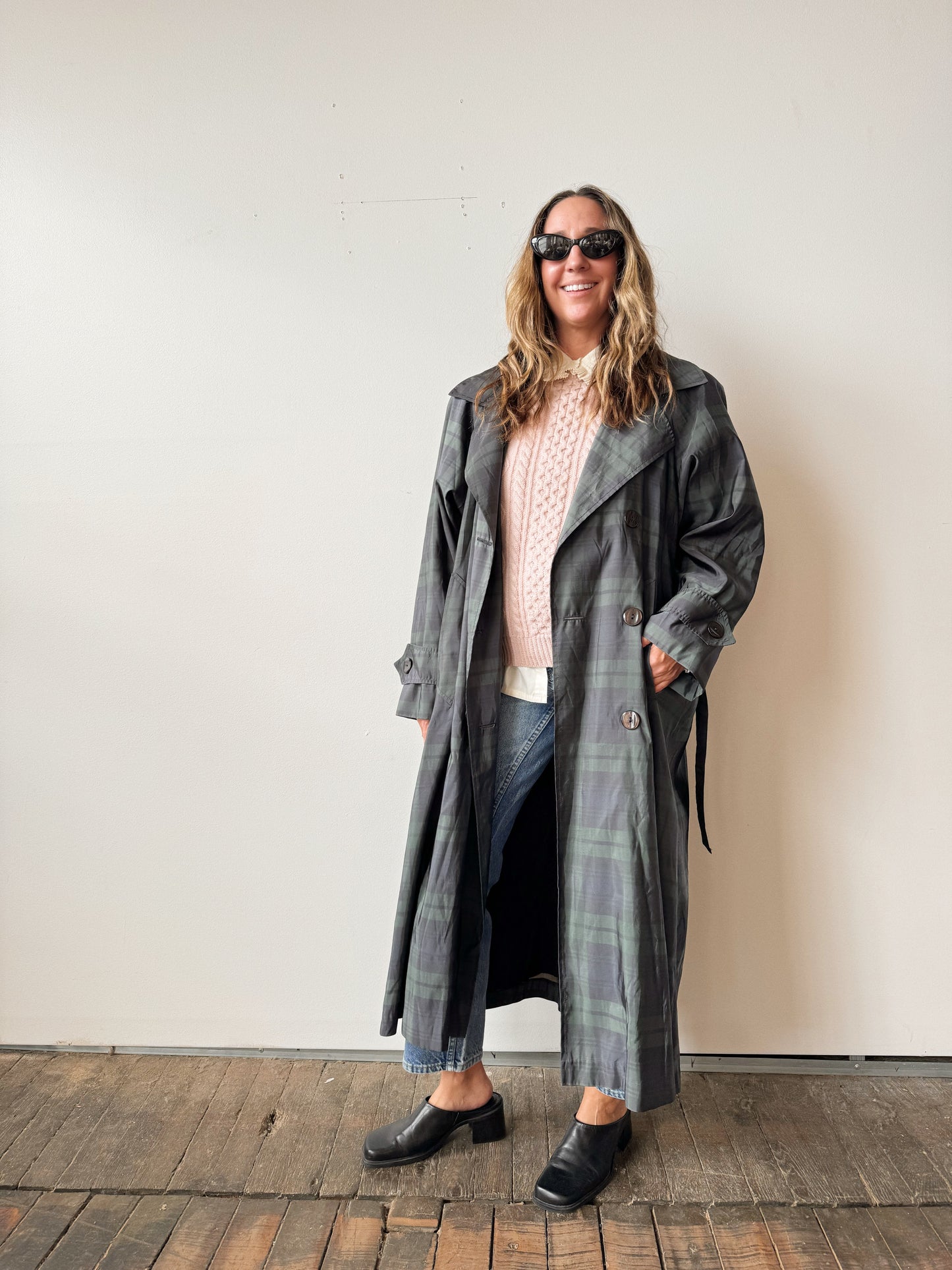 Plaid 90s Oversize Trench Coat (XL)