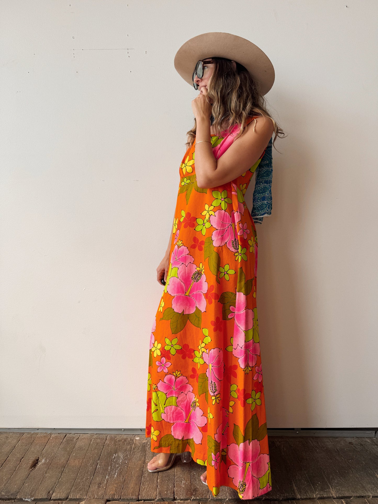 70s Miss Hawaii Tropical Floral Dress (M)