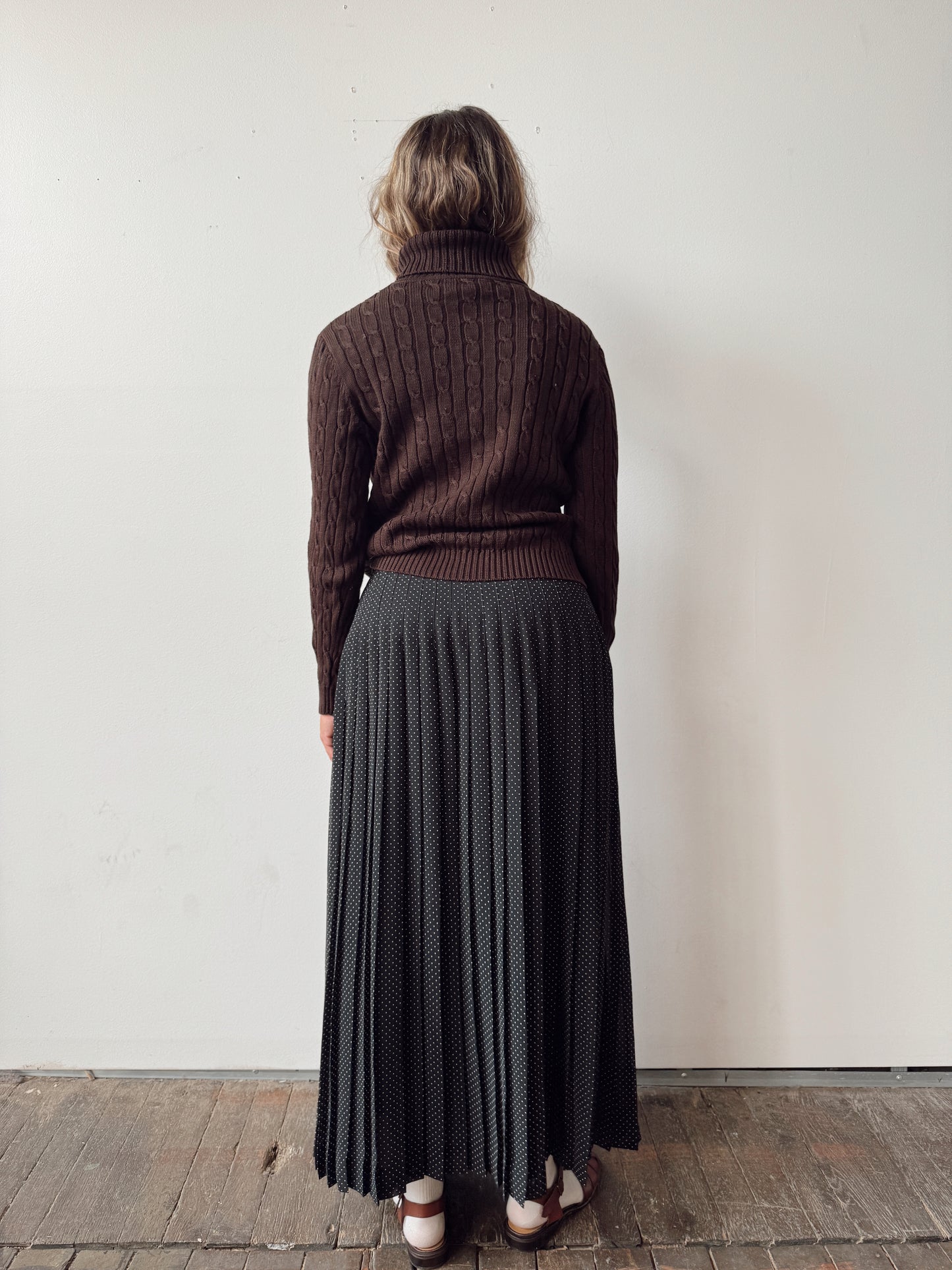 Pleat 90s Polka Dot Maxi Skirt (32")