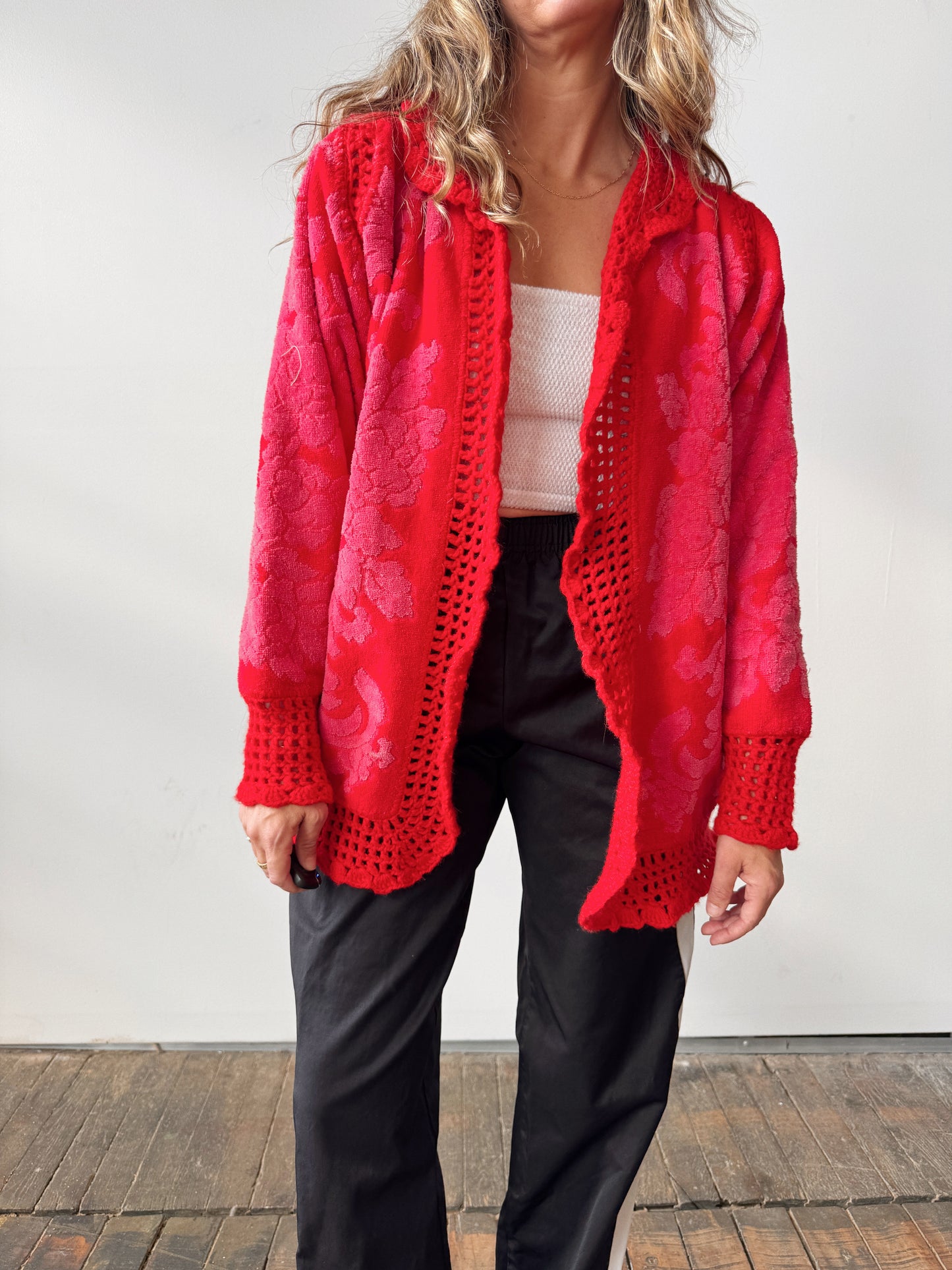 70s Reworked Towel and Crochet Cardigan (M)