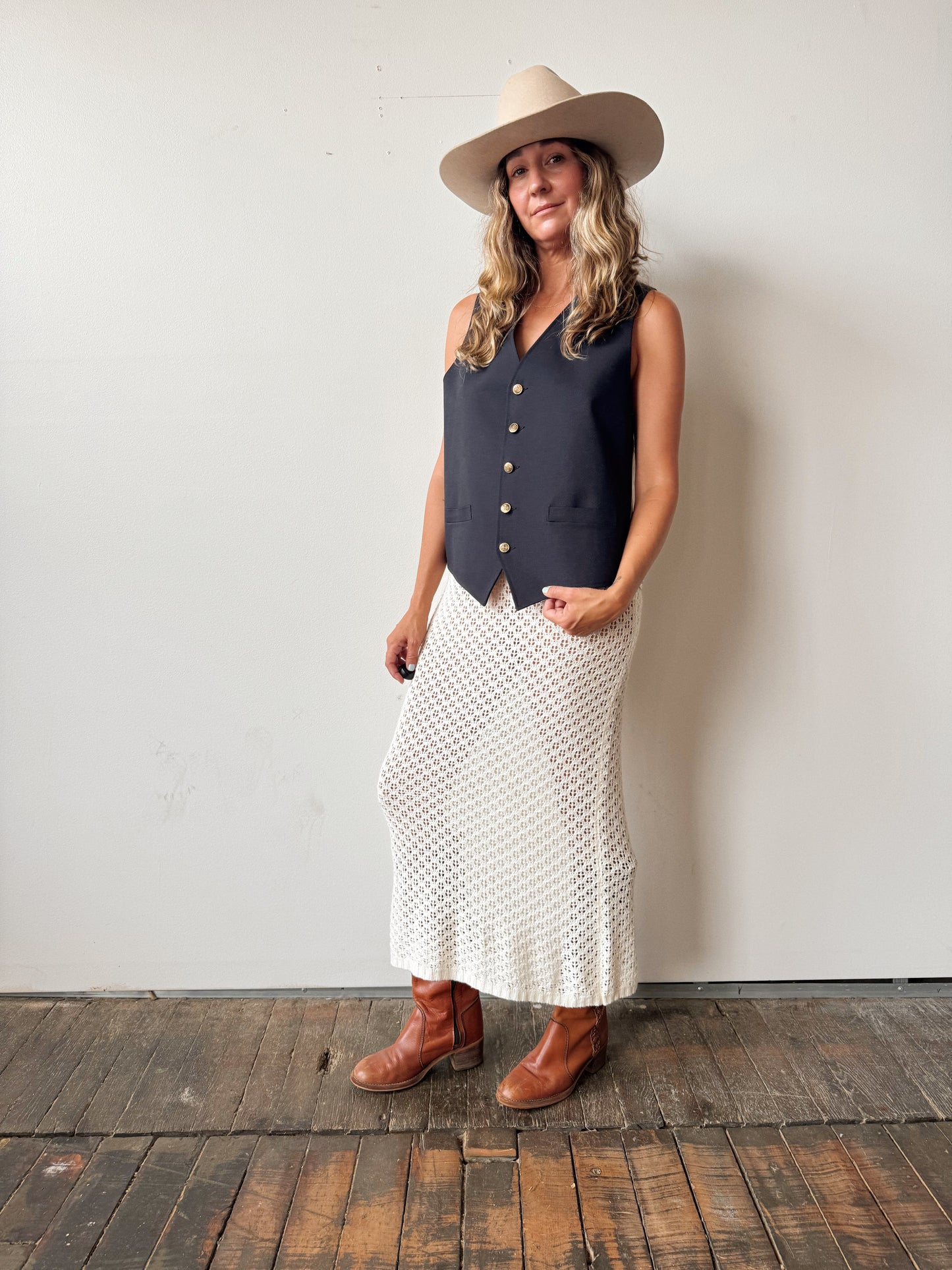 Navy 70s Polyester Mens Vest (XL)