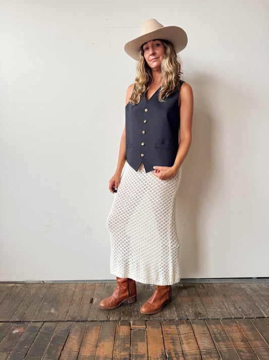 Navy 70s Polyester Mens Vest (XL)