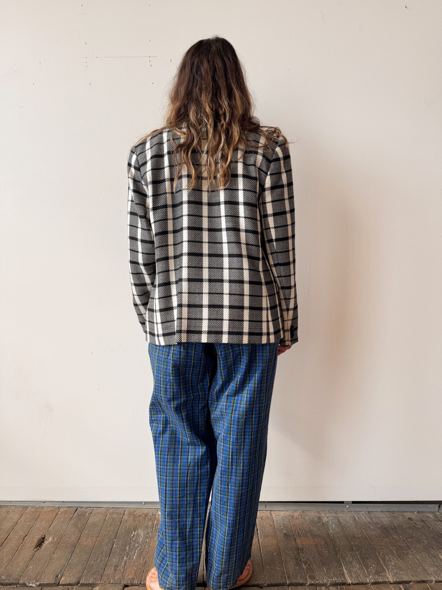 90s Tweed Plaid Boxy Blazer (L)