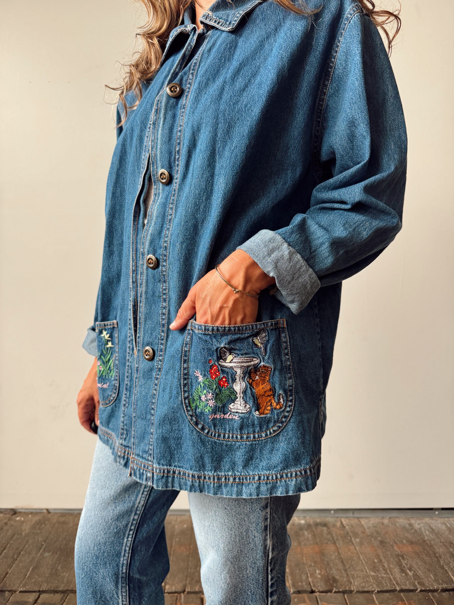 Purrrfect Cat Denim 90s Chore Coat (M)