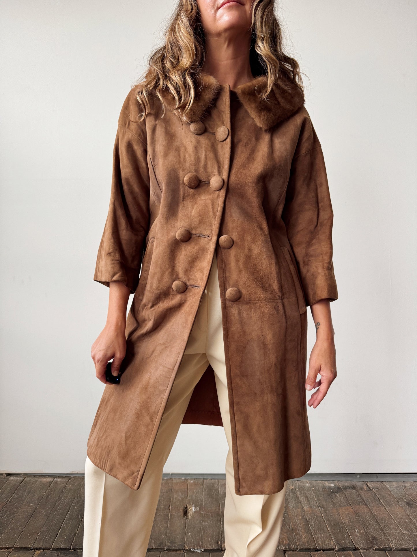 Suede and Mink Collar 60s Coat (XS)